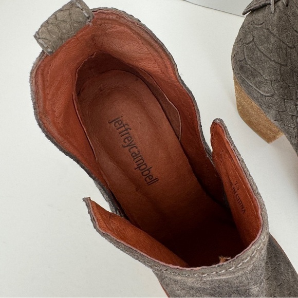 Jeffrey Campbell womens gray suede croc embossed Rosalee booties size 7.5 - Picture 8 of 9